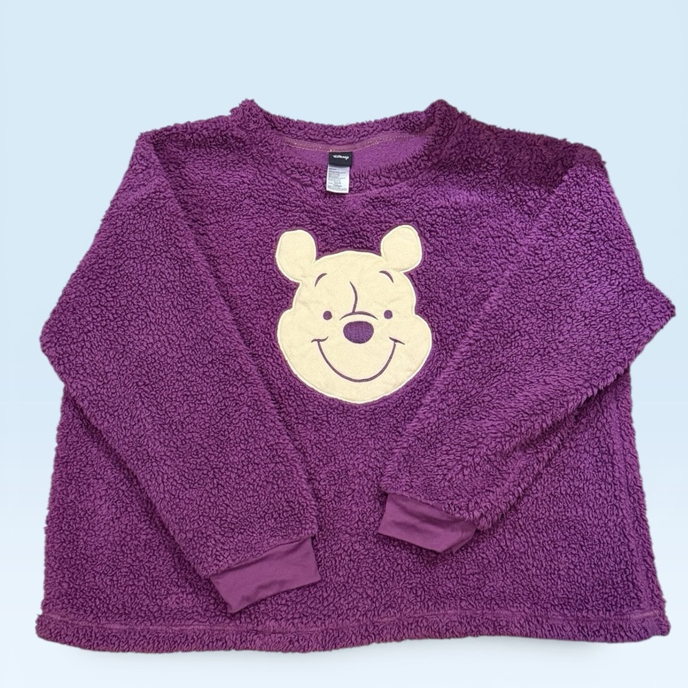 Disney Purple Teddy Fleece Top with Cream Character Patch
